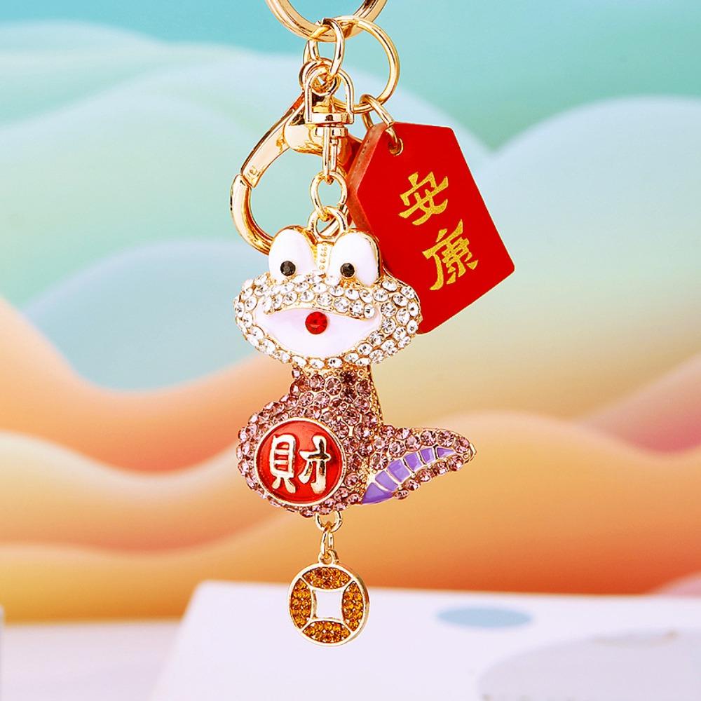 

Jewelry Snake Lucky Pendant Chinese Zodiac Snake Year Key Ring Rhinestone Snake Keychain Couple фиолетовый