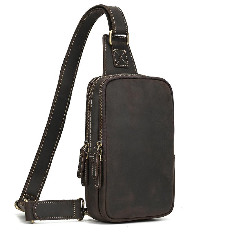 Simple Style Leather Chest Bag Crazy Horse Leather Retro Chest Pack Sling Bag Crossbody Chest Packs Thick Cowhide Men's Bags