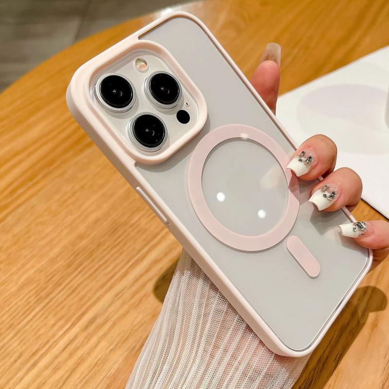 Colored Acrylic + TPU 2in1 Magnetic Wireless Charging Transparent Clear Case Hard Back Case Compatible for iPhone Samsung