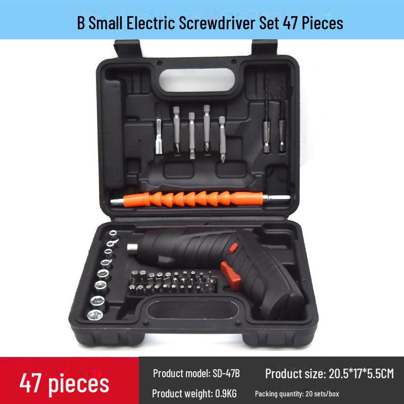 Set de scule multifuncțional cu 47 de piese, șurubelniță electrică reîncărcabilă și mașină de găurit manuală