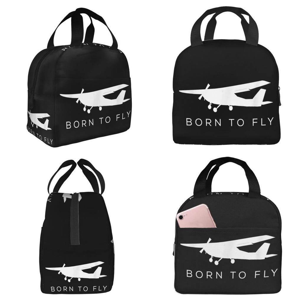 Born To Fly Captain Stripes Flight Pilot Insulated Lunch Bag Cooler Thermal Food Box Tote Leakproof Lunch Boxes Container