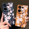 Hand-drawn Style Sakura Pattern Case For Xiaomi 14T 13T 11T Pro Funda Redmi Note 14 13 Pro 5G 12 11 Leather Texture Silicone Cover