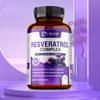 Cápsulas do Complexo de Resveratrol CREVIP, contendo ingredientes do complexo de resveratrol, para suplementação nutricional diária.