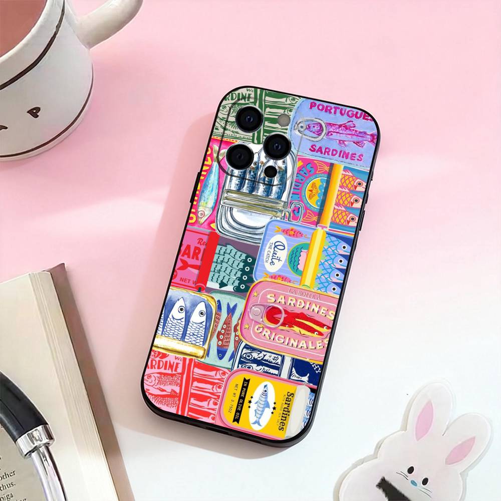 

Sardines Fish Art Phone Case For iPhone 17,16,15,14,13,12,11 Plus,Pro Max,Soft Silicone Black Cover iPhone17PRO