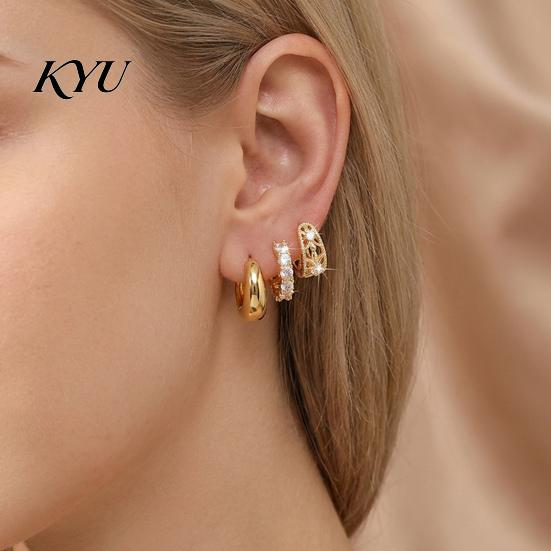 Gold Ear Cuff No Piercing 3 Pairs Cuffs, Minimalist Metal Hollow Zirconia Clip-on Earrings Non Cartilage for Women, Fashionable Pierced Jewelry Daily
