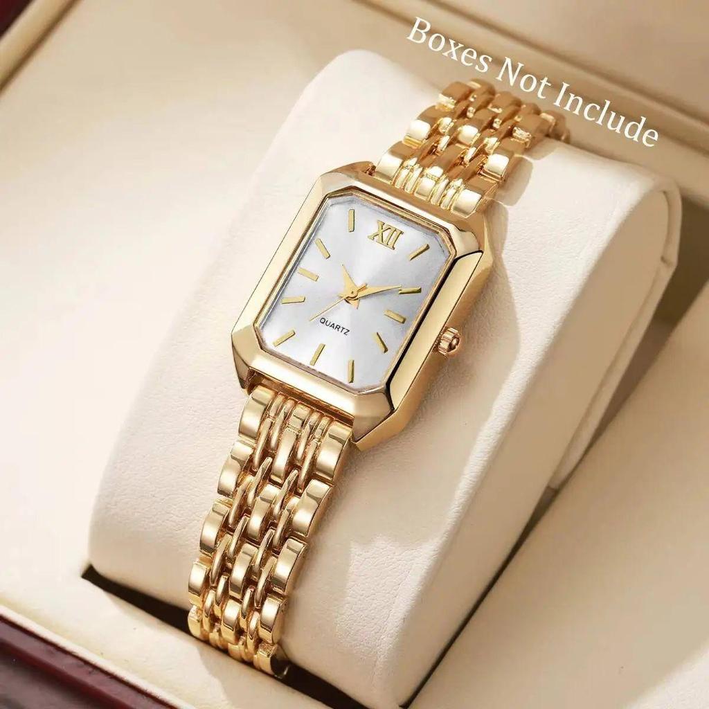 Women's Quartz Wristwatches Rectangle Ladies Fashion Golden Clock Top Luxury Gifts Bracelet Watches for Wife, Family, Friend