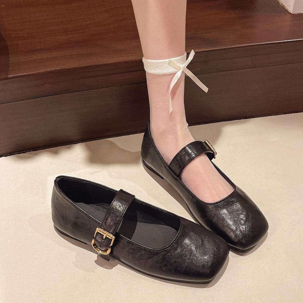 Soft-soled grandma shoes women's shoes spring new versatile one-word with low heel shallow mouth Mary Jane single shoes