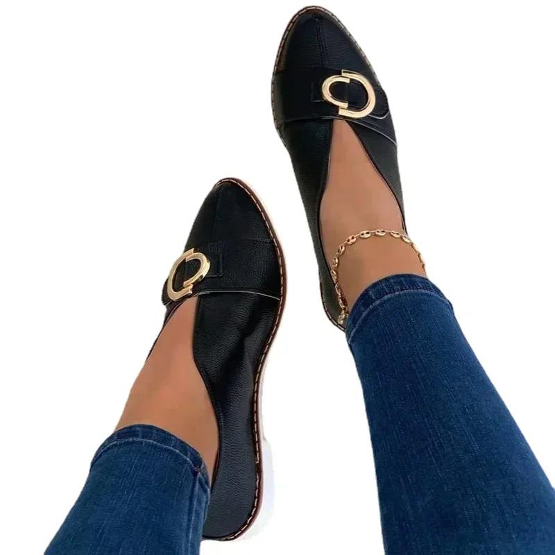 

Fashion Shoes Women Designer Plus Size Pointed Toe Shallow Sandals Autumn 2024 New Soft Flats Loafers Fashion Sport Dress Mujer Zapatos 43 чорний