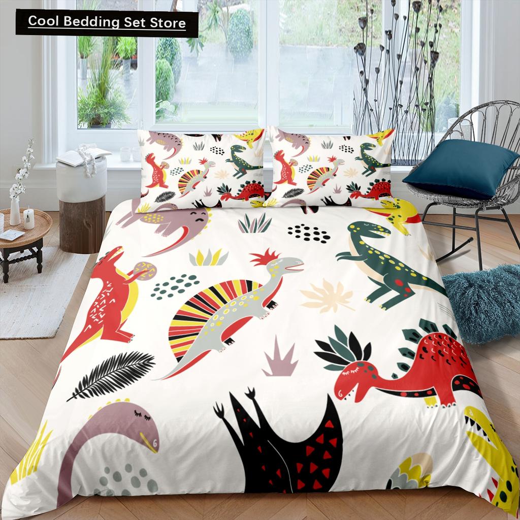 Cartoon Dinosaur Duvet Cover King Queen Kids Jurassic World Stegosaurus Tyrannosaurus Bedding Set 2/3pcs Polyester Quilt Cover