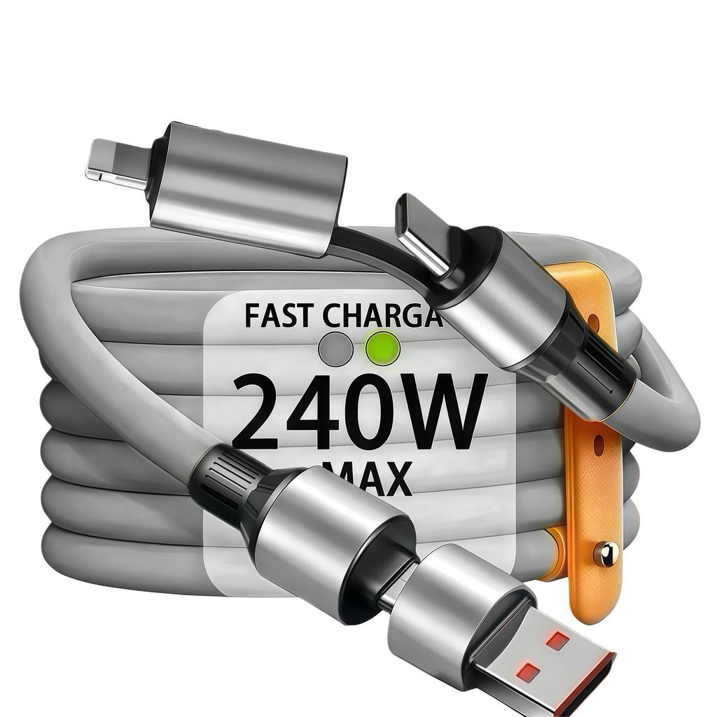 240W 4-in-1 Mecha Data Cable for Type-C: Compatible with Huawei and Apple 15/17 with PD Extended Charging.
