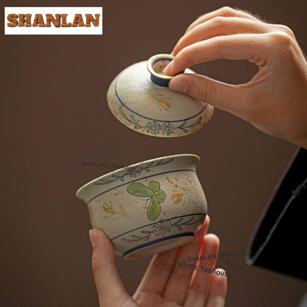160ml Hand-painted Butterfly Orchid Gaiwan Vintage Tea Tureen Tea Bowl With Lid Kit Tea Maker Cover Bowl Kung Fu Tea Set Gift