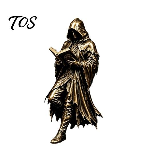 Gothic Shelf Accent Hooded Reaper Reading Book Resin Statue, Mystical Wizard Skull Figurine Spooky Sculpture Desktop Bookshelf Decor, Dark Academia S