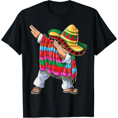 Dabbing Mexican Poncho Cinco De Mayo Boys Men Short Sleeve Sombrero Dab T-Shirt