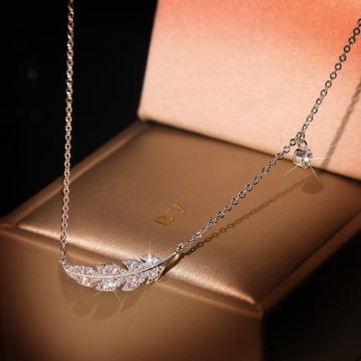 Delicata Collana Girocollo Femminile Argento 925 Colore Argento Piuma Foglia Micro Pavé Zirconi Aaa Scintillanti Ciondolo Collana Per Donne