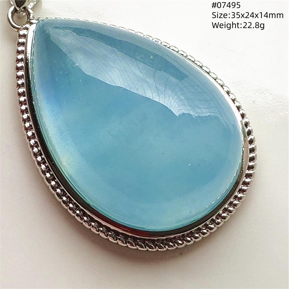 Natural Blue Aquamarine Oval Pendant Jewelry For Women Men Dark Aquamarine Necklace Fashion Brazil AAAAAA