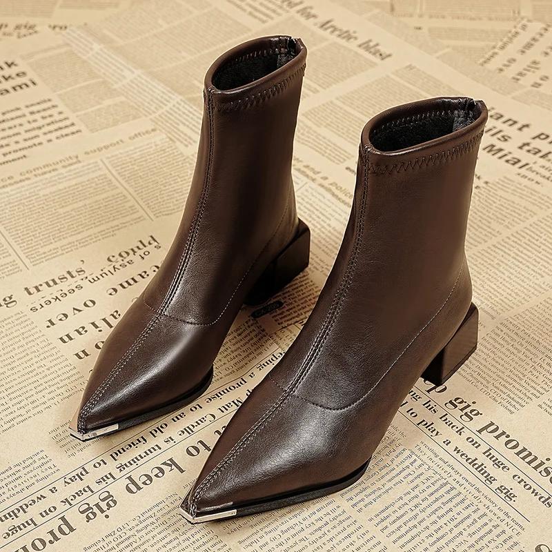 

Autumn Winter Fashion Pointed Toe Ankle Boots Women Concise Thick Heels Shoes Street Style Party Short Botas Mujer 35