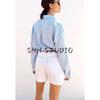 Spring and Summer New Women's Clothing Decorated Row Button Linen Blended Lapel Loose Long Sleeves Stripes Shirt 2886909