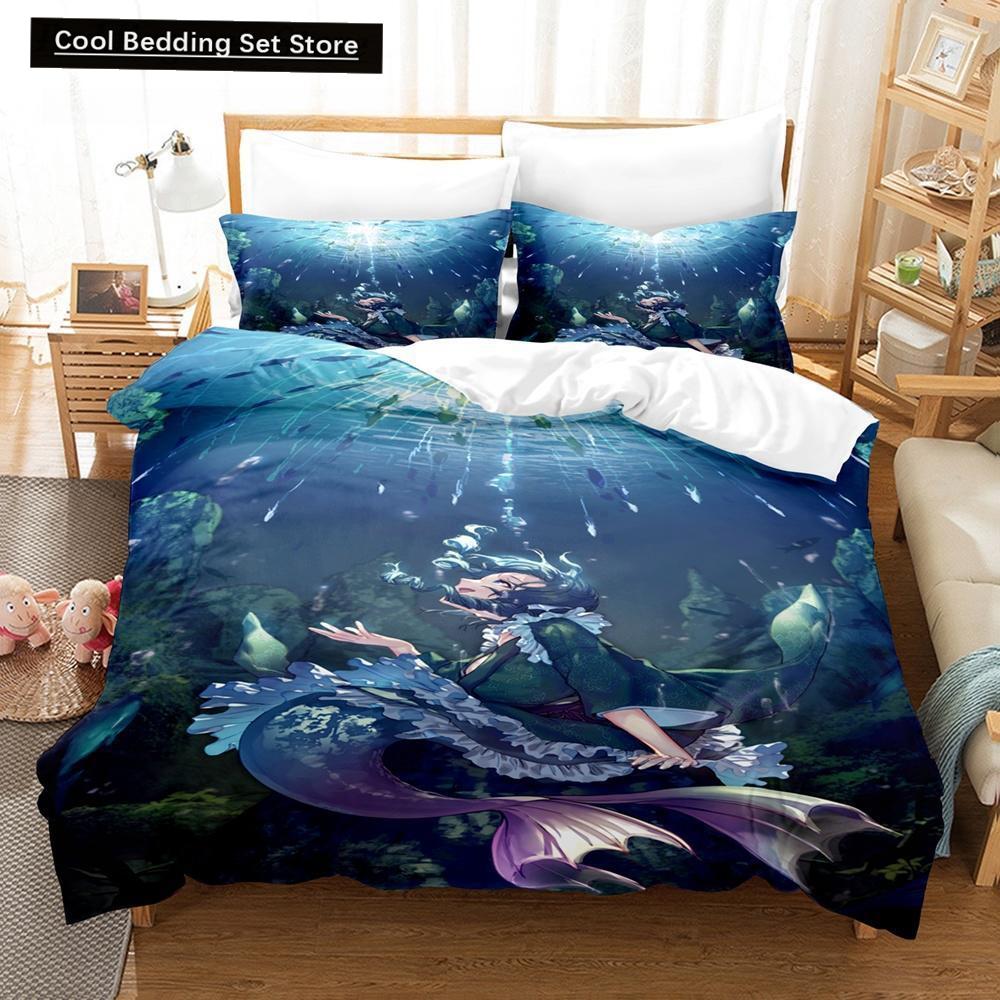3D Print Anime Wakasagihime (Touhou) Bedding Set Single Twin Full Queen King Size Bed Set Aldult Kid Bedroom Duvet Cover Sets