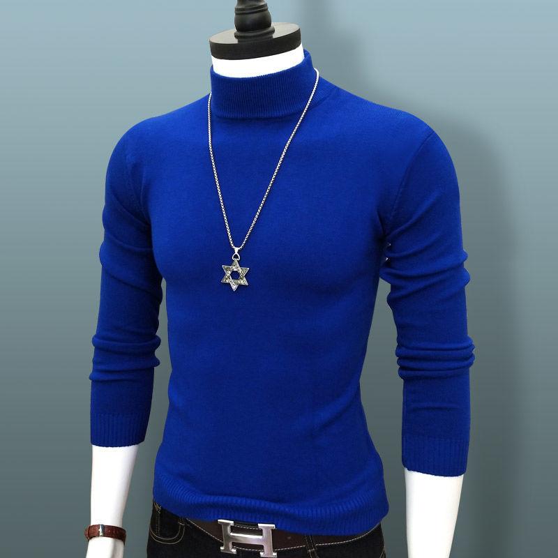 Sweater Men's Half-high Collar Autumn and Winter Models Trend Solid Color Autumn Knit Sweater Middle Collar Bottoming Shirt