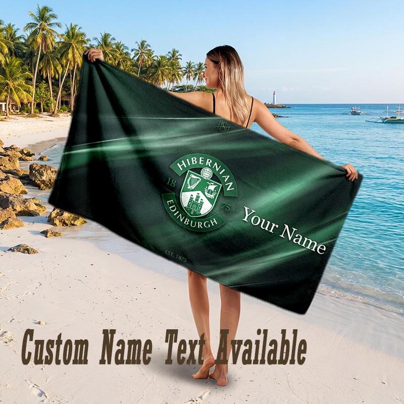 Hibernian FC Design Beach Towel Custom Text Large Towel for Beach Vacation