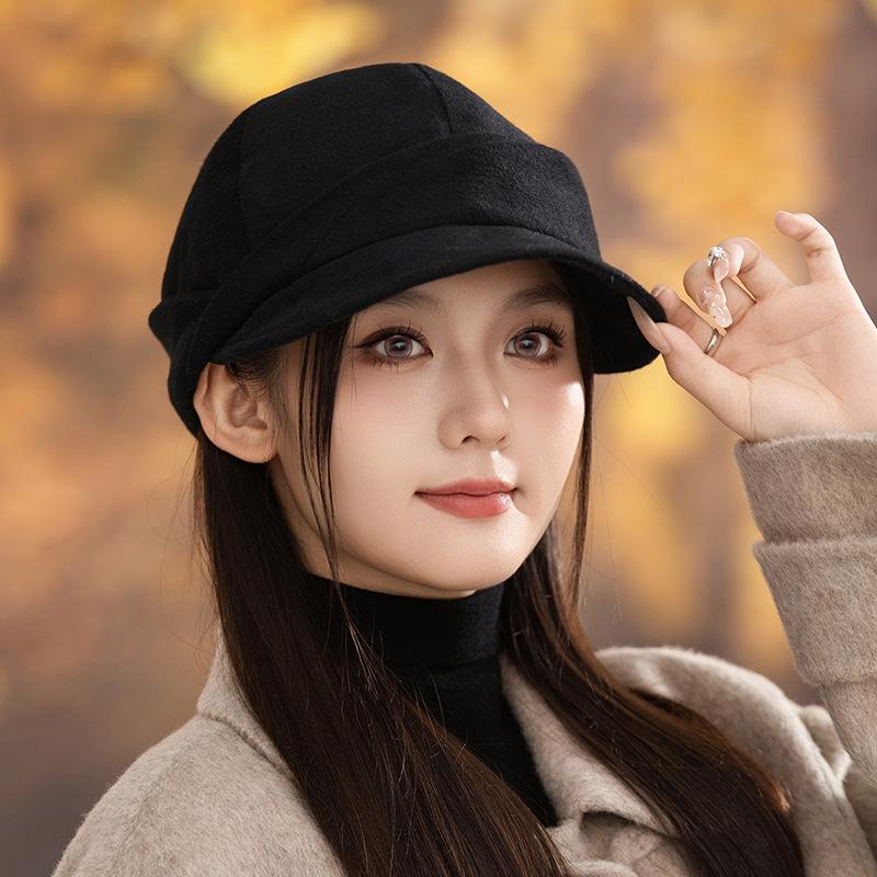 

Универсальный шерстяной плиссированный берет, повседневная ветрозащитная шляпа Yamamoto, женская осенне-зимняя шляпа газетчика, подчеркивающая лицо One Size