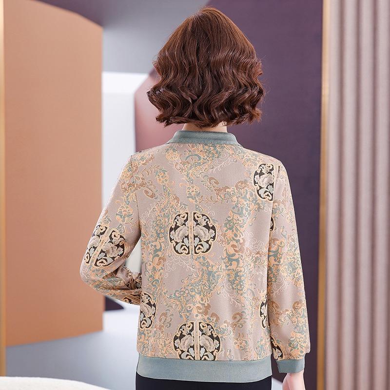 Early autumn new middle-aged and old medium lapel knitted sweater women's fashion mother autumn sweater