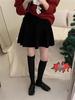 Deep Gray Textured A-Line Pleated Knit Skirt with Elastic High Waist for Women - Slim-Fit, Short Length, Perfect for Autumn and Winter
