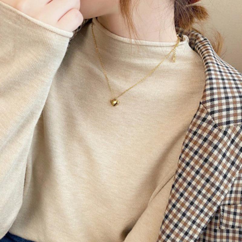 Ladies autumn winter Long Sleeve stand Collar slim fit Basic Solid Color Pullover T Shirt Top for Layering