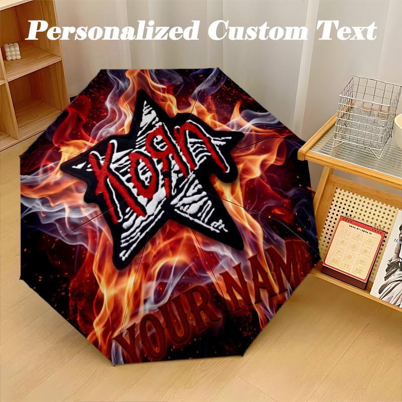 Korn Automatic 8‑ribs Umbrella, Custom Name Text Personalized Folding Umbrella Rain Sun Gift