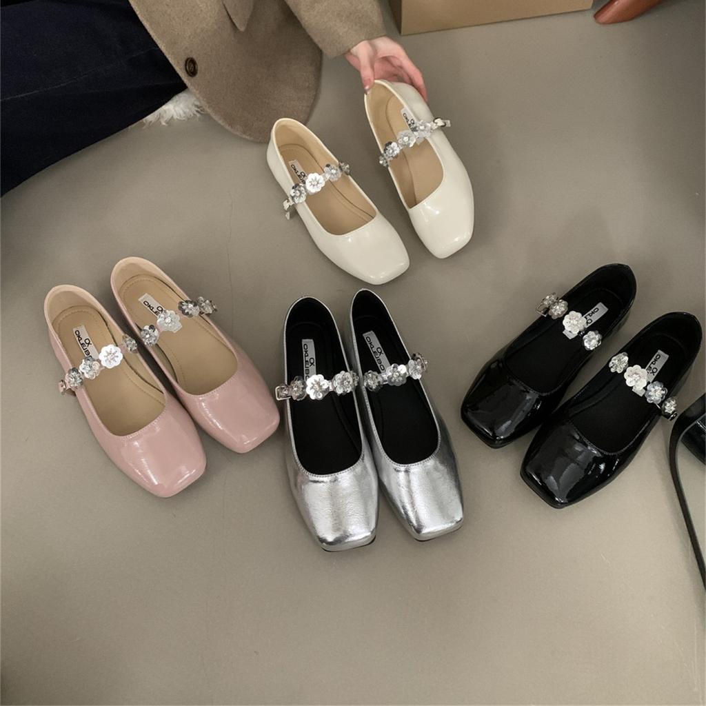 Fairy style low heel design single shoes women's shoes 2025 new autumn feeling square head black Mary Jane shoes