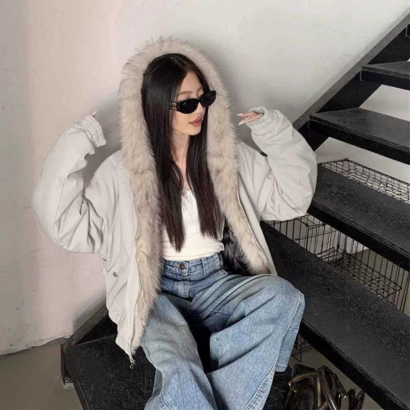 Retro mountain carving fur collar hooded cotton clothes for women in winter, new design thickened cotton-padded short coat
