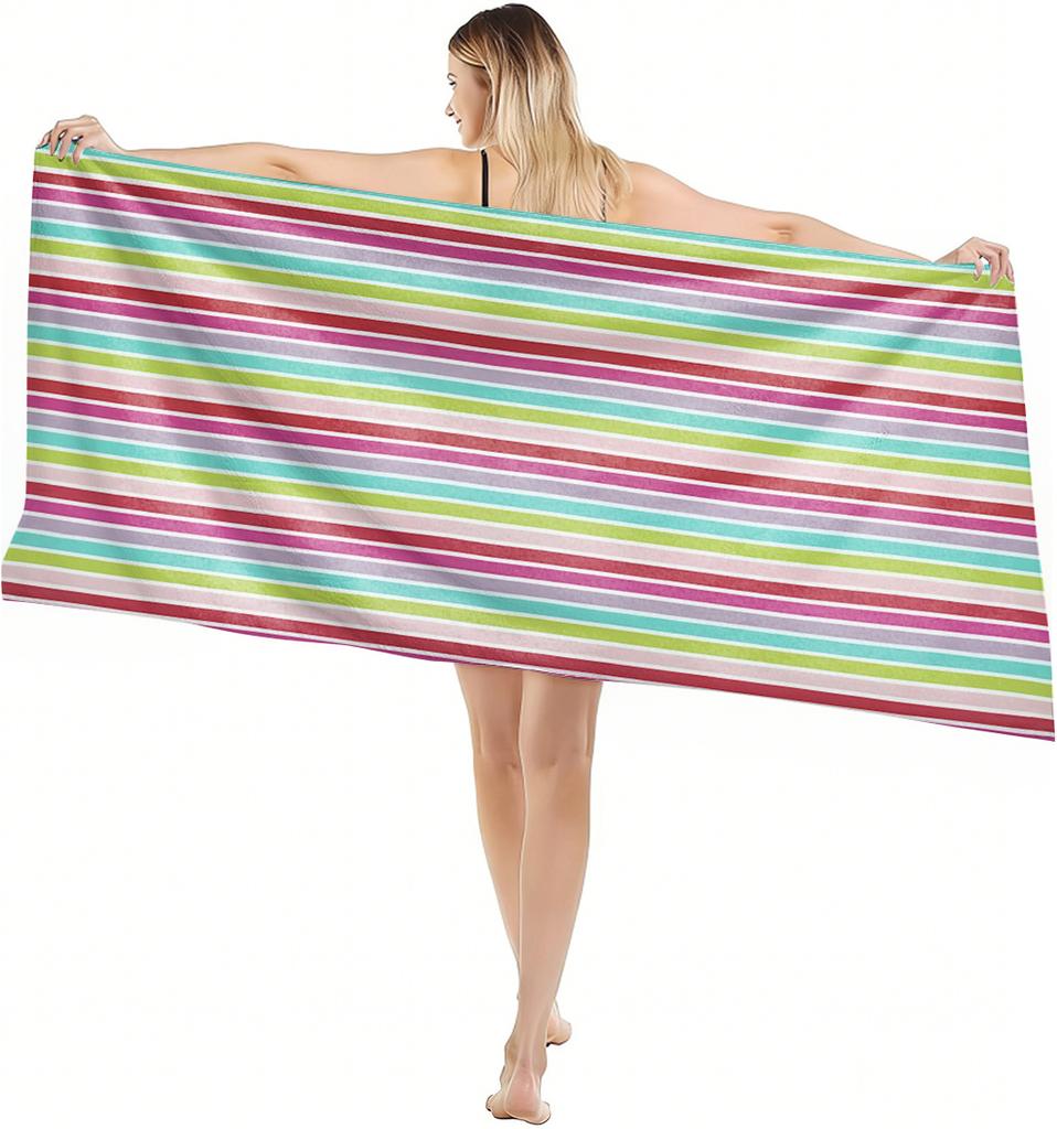 1PC Towel Blue Stripes and white Drawing art for family friend Quick-Dry Beach Towel For Yoga Tourism Beach GYM Camping Swimming