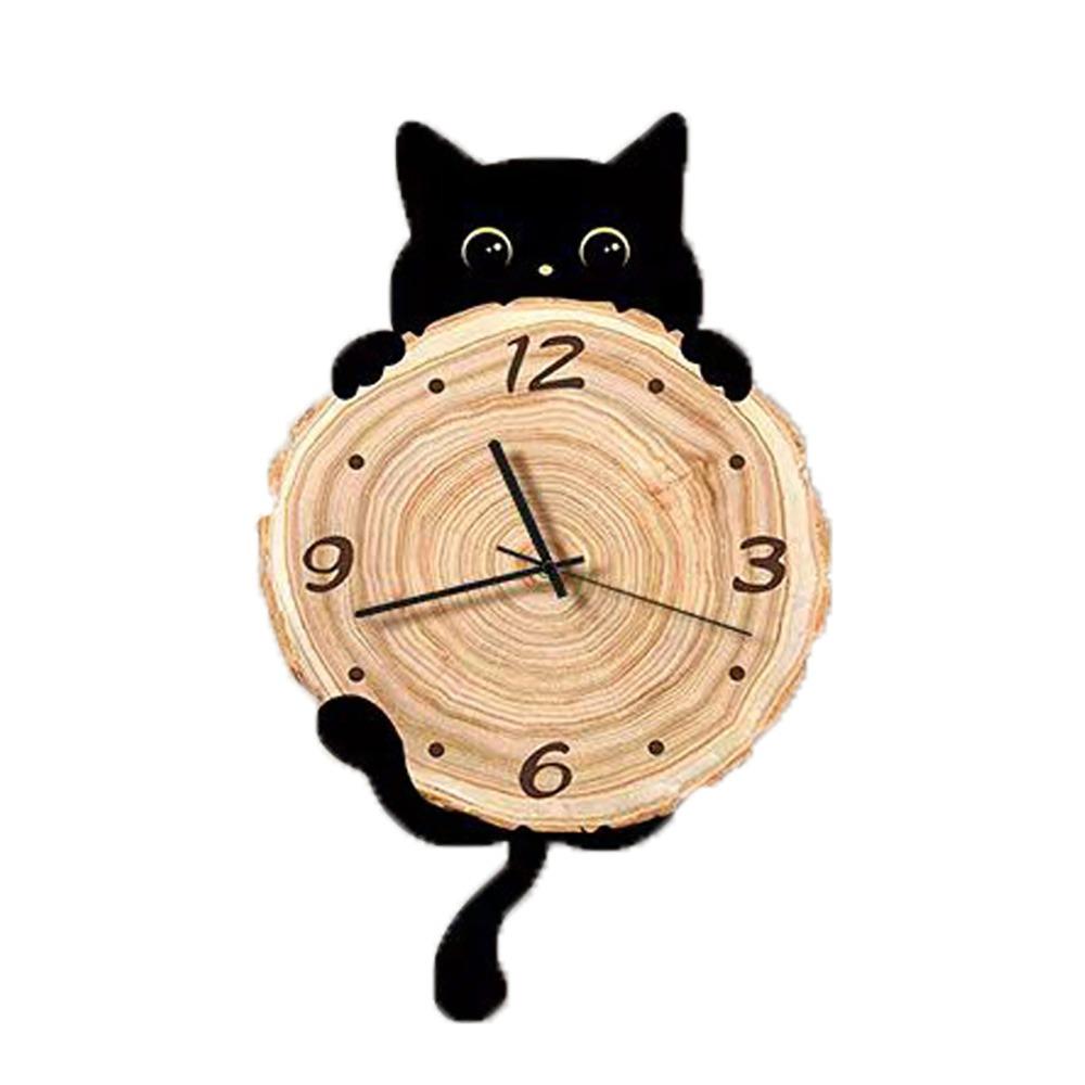 Black Cat Wall Clock Non-Ticking Hanging Clock Creative Wall-mounted Clock For Modern Decoration