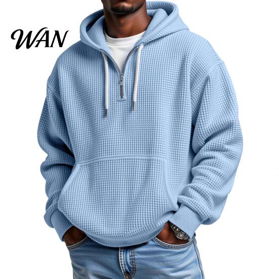 Easy Wear Versatile Outerwear Men Waffle Texture Sweatshirt, Loose Fit Long Sleeve Pullover Tops with Oversized Knit Sweatshirt for Front Pocket,