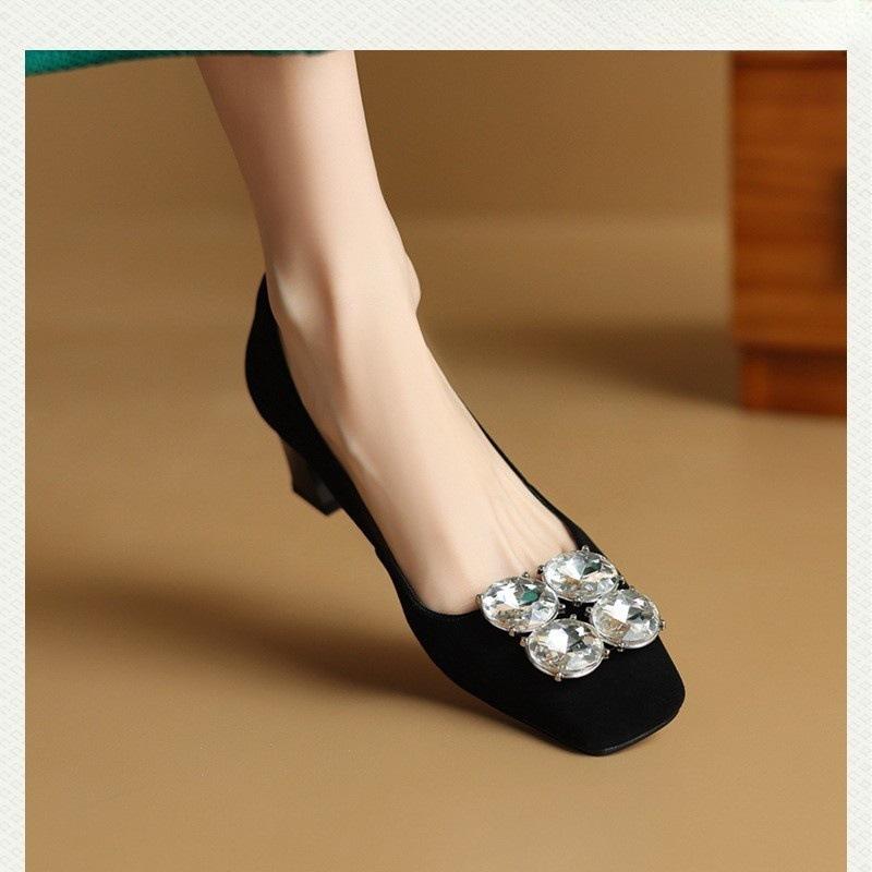 Temperament Versatile High Heels Women's 2025 New Spring and Summer Women's Shoes Square Head Silver Rhinestone Light Mouth Work Shoes
