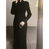 The Daughter of the Republic of China Improved Cheongsam Women's New Long Black Sweater Knitted Dress Women's Autumn and Winter