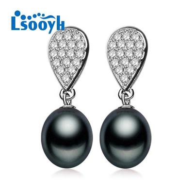 LSOOYH Orecchini di perle d'acqua dolce naturali Orecchini di zirconi cubici per la festa nuziale di moda per le donne