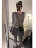 Winter 2025 Slim-Fit Graues Top & Bodycon Rock Set: Stilvoll, lässig, warm und trendig.
