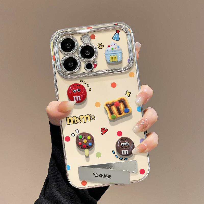 ins cartoon m bean bracelet is suitable for 16promax electroplating cute three-dimensional silicone mobile phone case