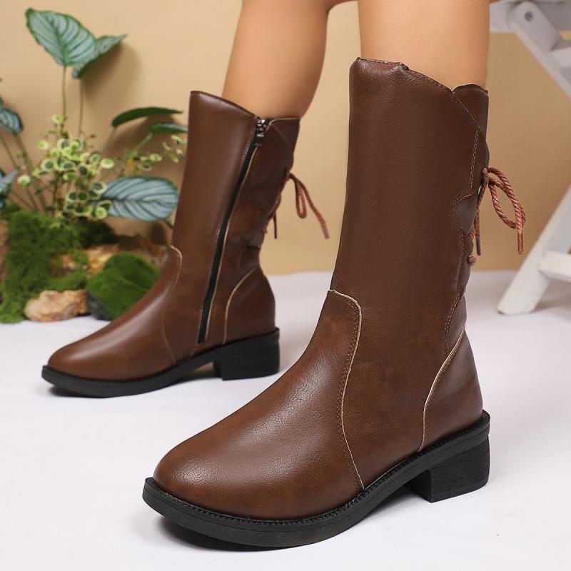 Large size round head side zipper Martin boots autumn and winter new large size medium boots