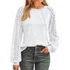 Damen S Langarm Rundhals T-Shirt Spitze Patchwork Oberteil