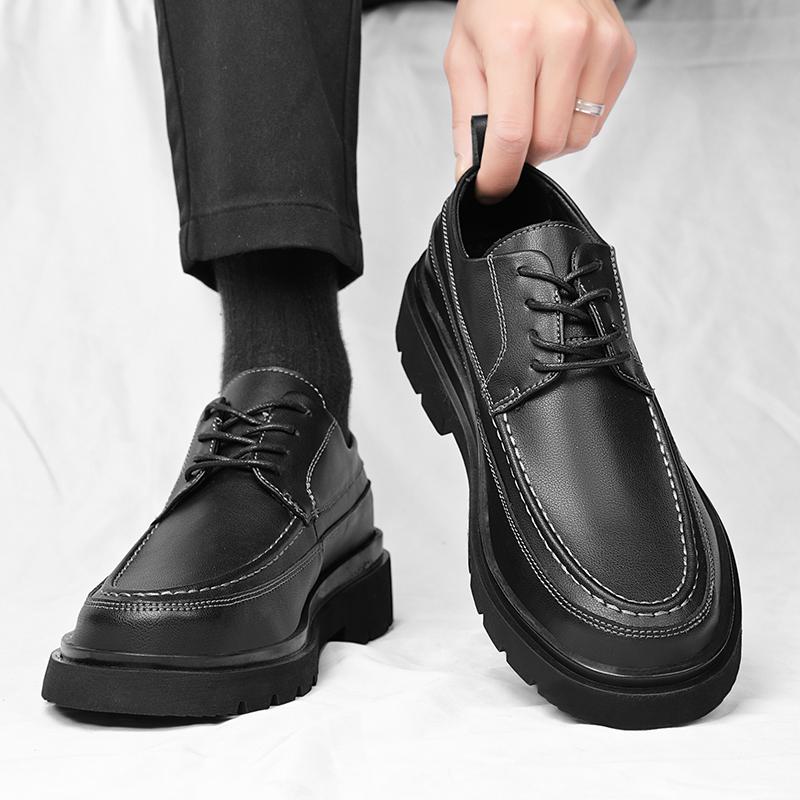 Men's round toe leather shoes Minimalist and versatile style Daily Office Outdoor Wedding Leisure Business Men's Black Sho