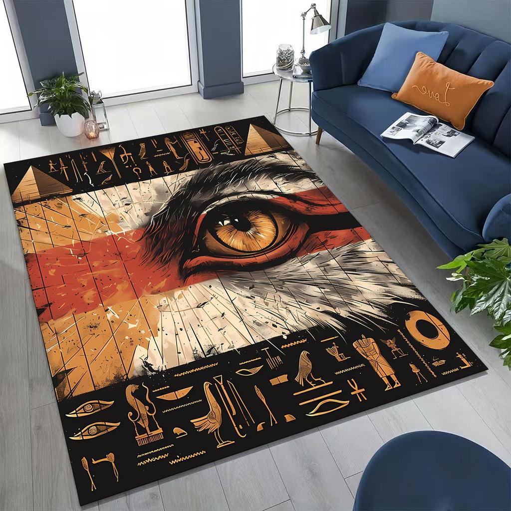 Ancient Egyptian Hieroglyphic Symbols Carved Murals Rug Carpet for Bedroom Living Room Sofa Doormat Decor,Kid Non-slip Floor Mat