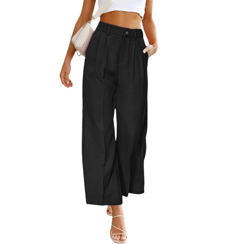 

Spring and Autumn Casual Wide Leg Formal Pants with Button and Pocket High Waist Women’s Pants & Capris S чорний