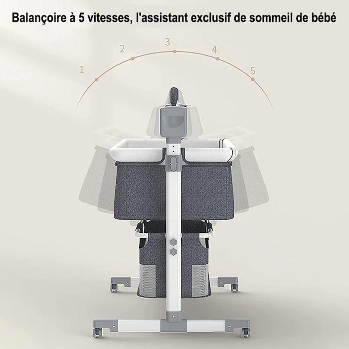 Electric Cradle Baby Bed - Magic ZC - Bluetooth with Music, Multifunctional Co-sleeper Bed, 5-speed Rocker - Light Grey