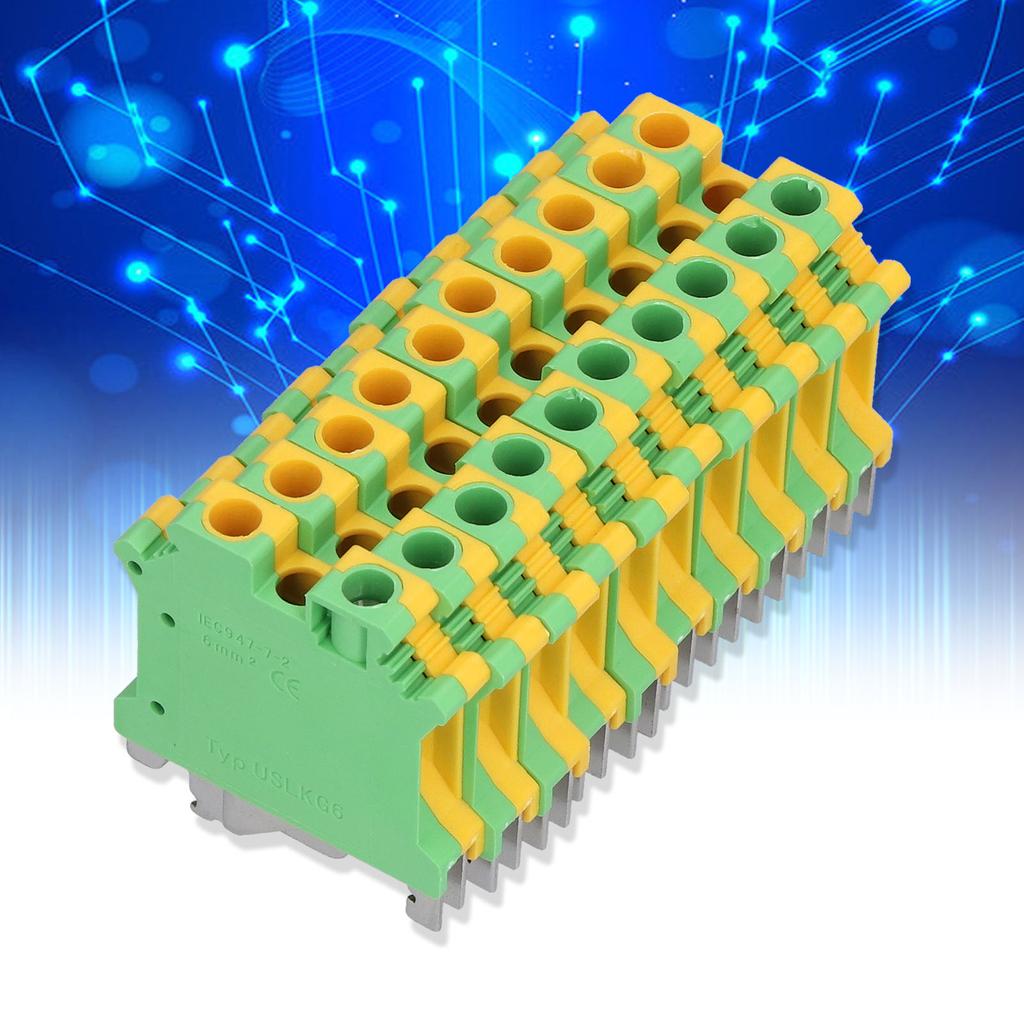 50Pcs DIN Rail Mount Terminal Grounding Terminals Block for Electrical Connections USLKG‑6