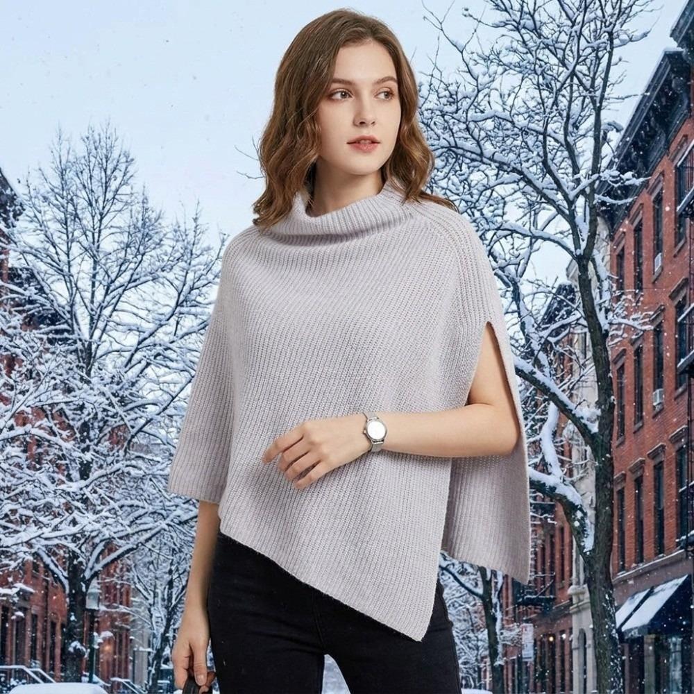 Pullover Women Cape Thicken High Neck Scarf Elegant Knitted Shawl Girl