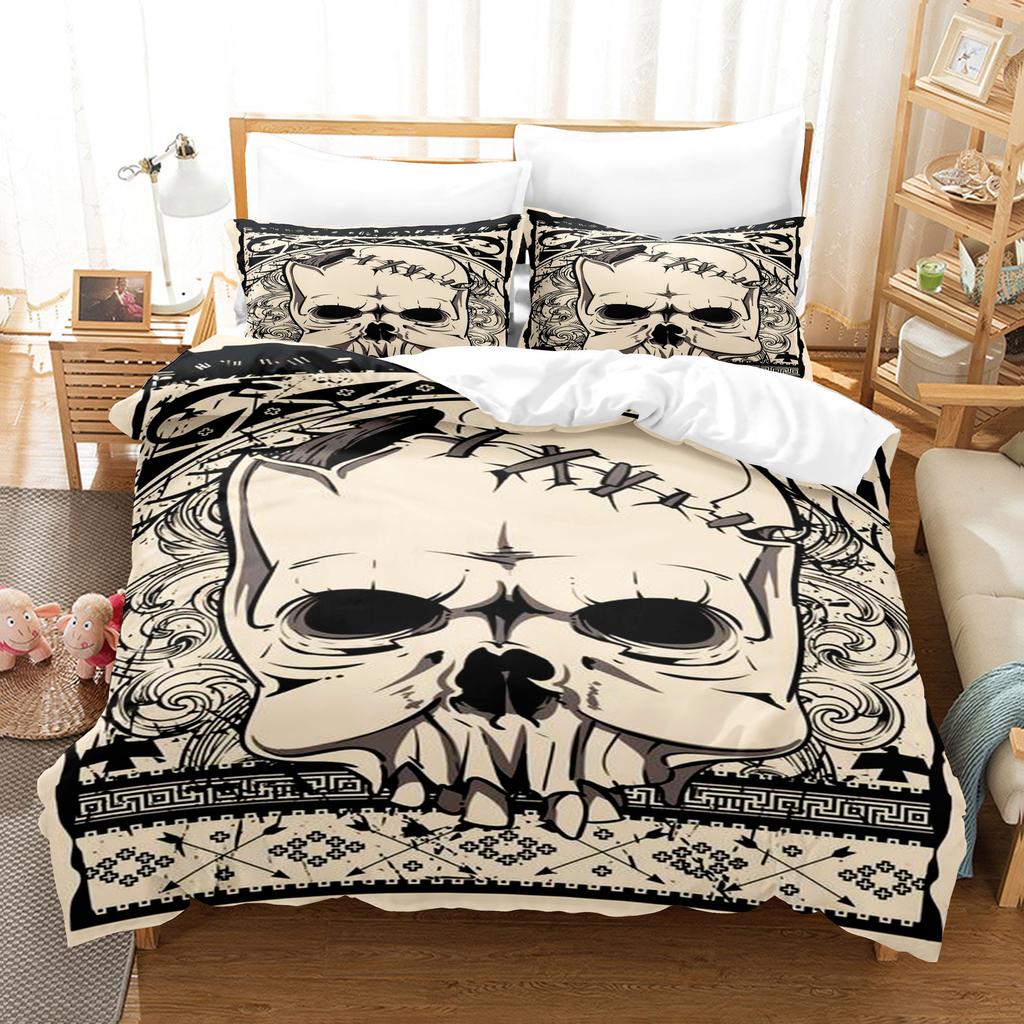 Vintage Pop Goth Reaper Schädel Punk Rock Bettwäsche Digitaldruck Polyester Baumwolle Dreiteiliges Set