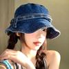 Retro Style Wash Denim Bucket Hats Wash Denim Belt Design Belt Design Caps Versatile Design Sun Protection Japanese Retro Caps