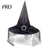 Halloween Witch Hat Wizard Hat, Adult Kids Cosplay Cone with Spider Leather Web Star Decor, Gothic Party Costume Prop, Trick or Treat Accessory